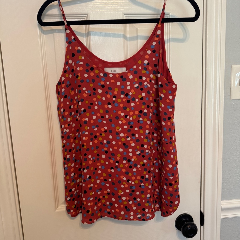 LOFT Women's Red Polka Dot Scoop Neck Cami Size M